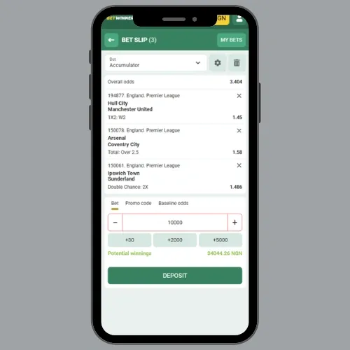 Betwinner bet slip example EPL