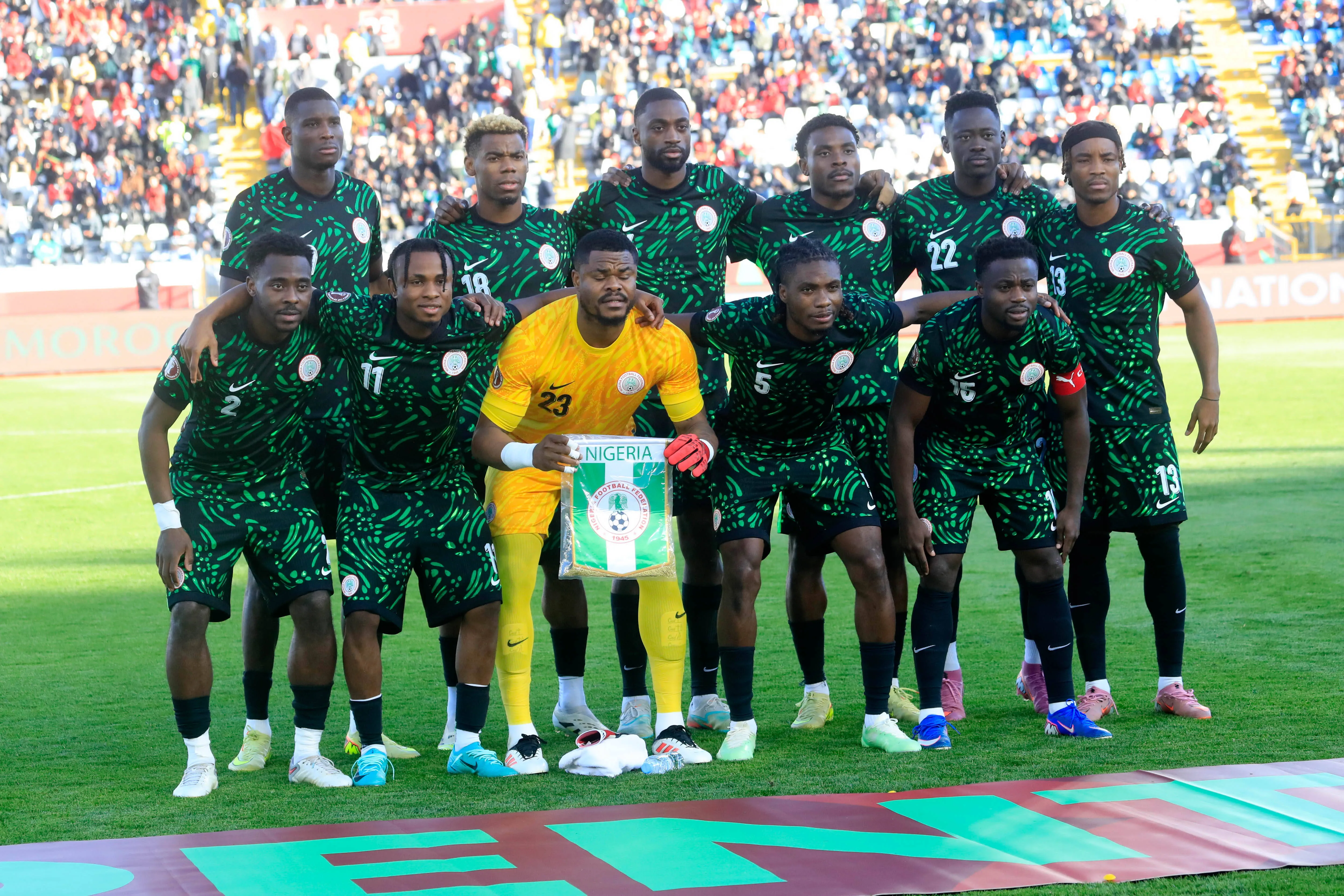 Paul Onuachu, Akor Adams, Moses Simon, Raphael Onyedika, Fisayo Dele Bashiru, Samuel Chukwueze, Bruno Onyemaechi, Igor Ogbu, Semi Ajayi, Bright Osayi Samuel, Stanley Nwabali, Nigeria during the Africa Cup of Nations AFCON third place match between Egypt and Nigeria