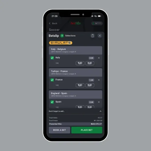 Placing a bet on the Bet9ja app