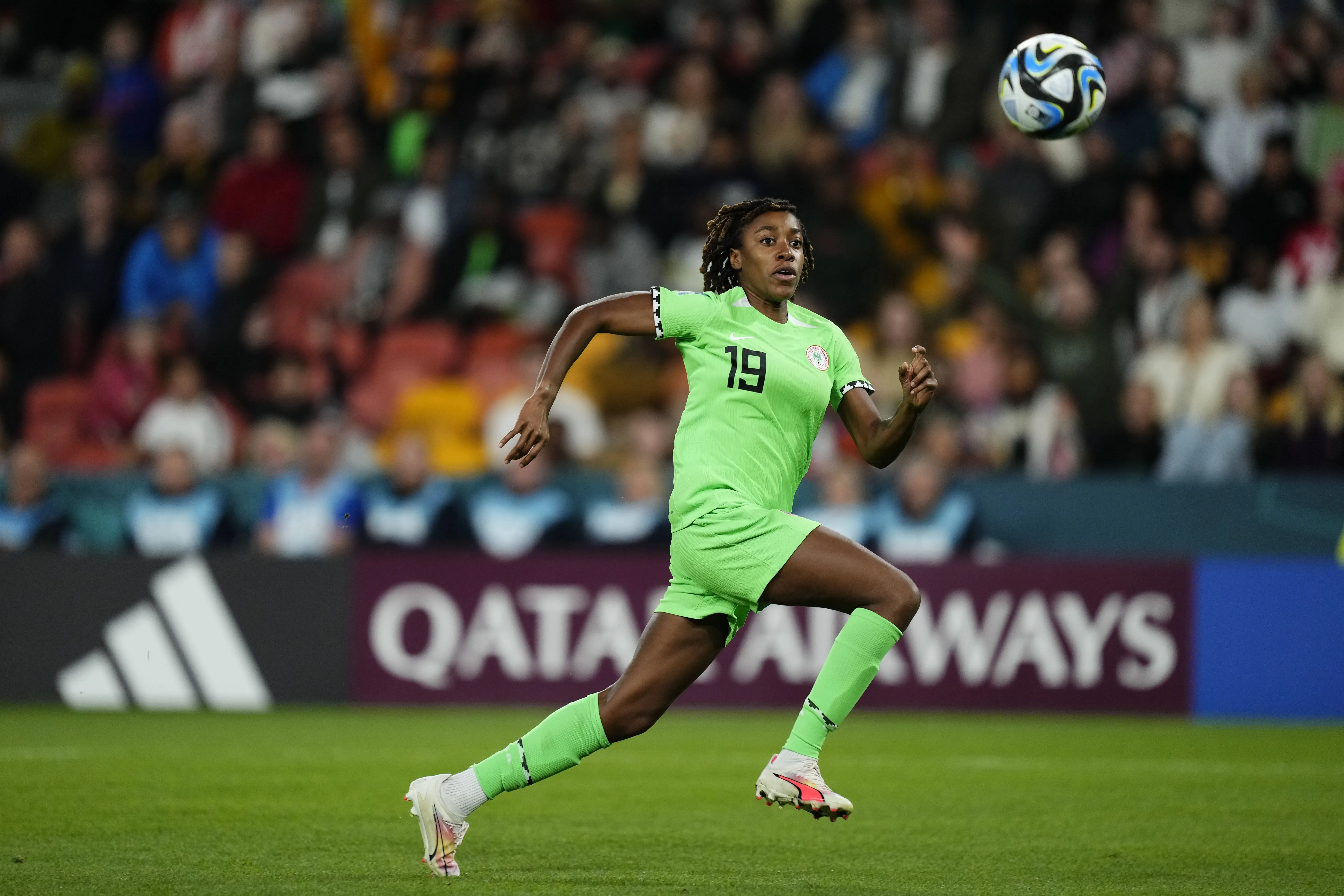 Joe Echegini representing the Super Falcons at the 2023 FIFA Women's World Cup