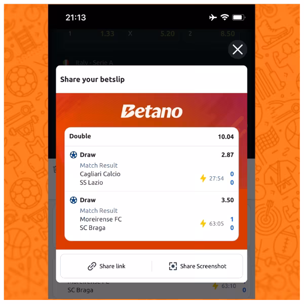 Betano bet slip share