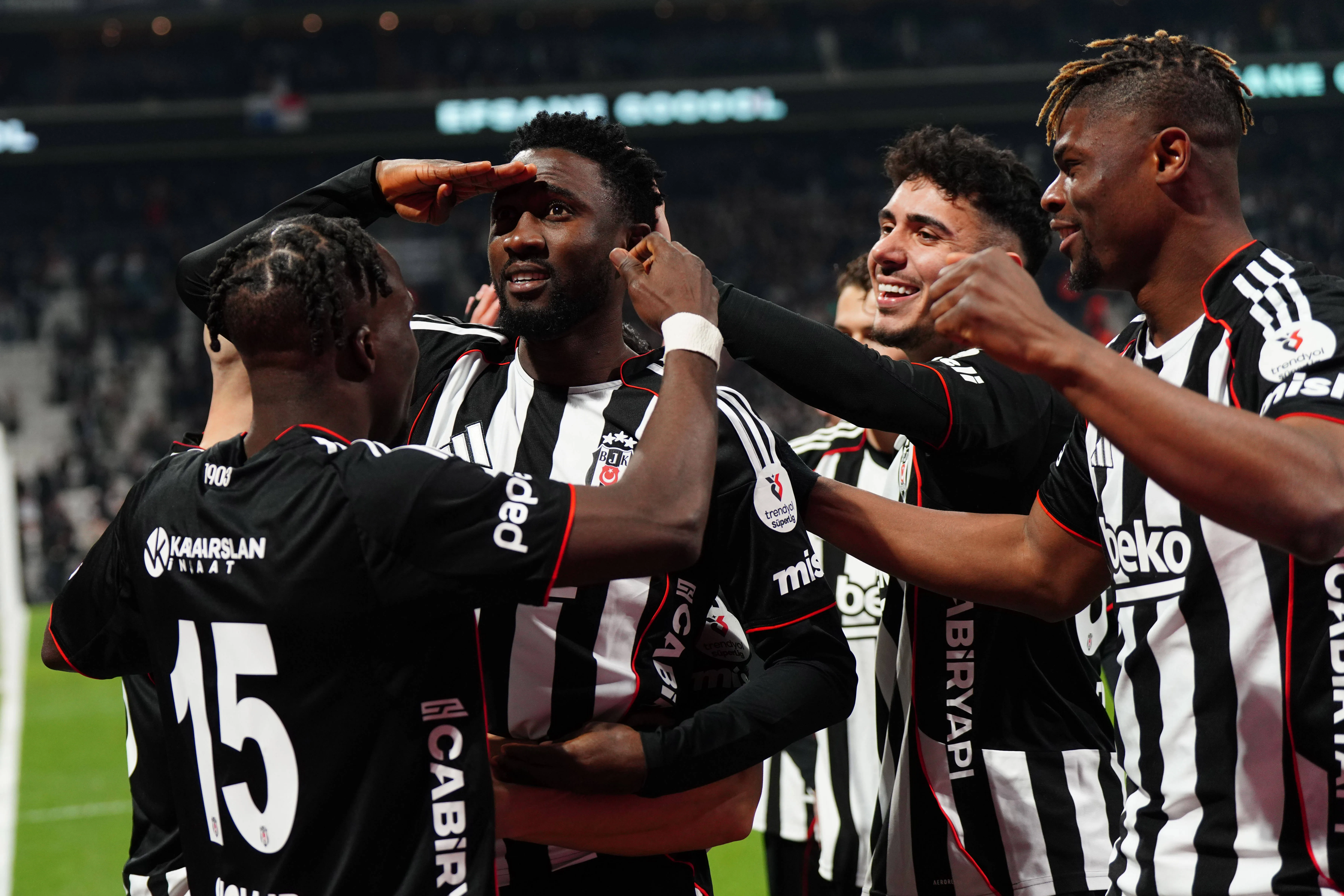 Ndidi 4 of Besiktas celebrates after scoring the first goal of his team with teammates during the Turkish S&uuml;per Lig Besiktas JK and G&ouml;ztepe