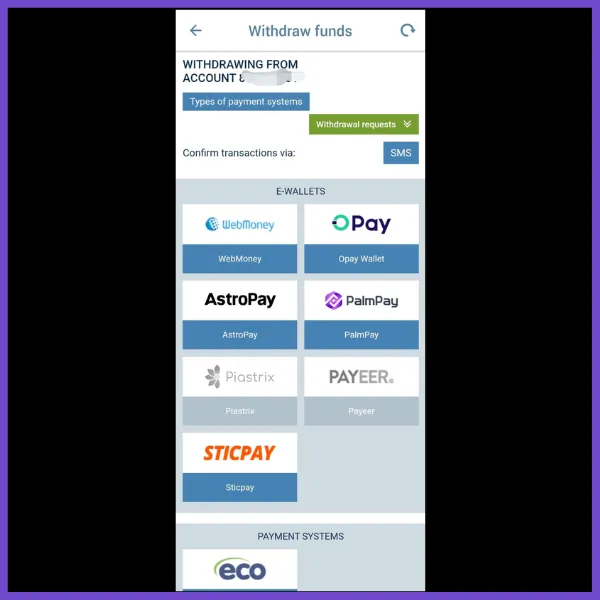 1xbet withdrawal interface displaying various best betting payment methods
