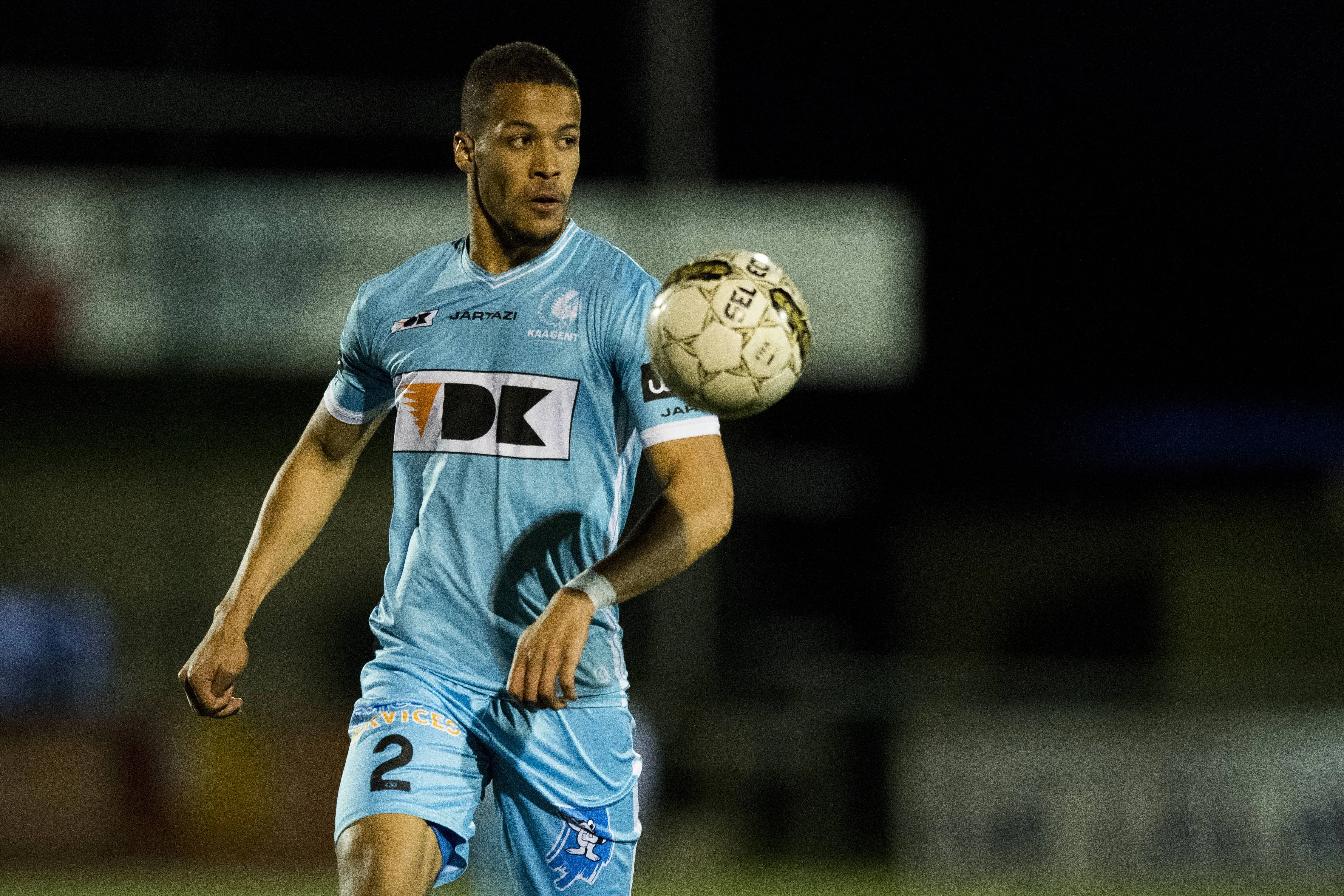 William Troost-Ekong pictured in action during a game between the U21 U 21 of KAA Gent and Club Brugge