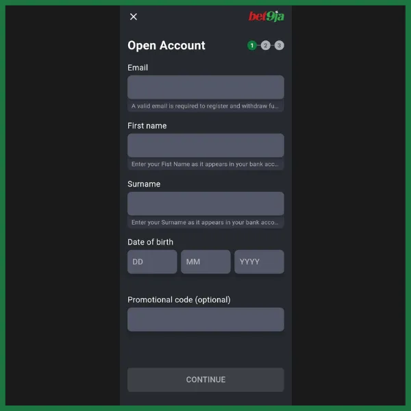 Bet9ja app registration