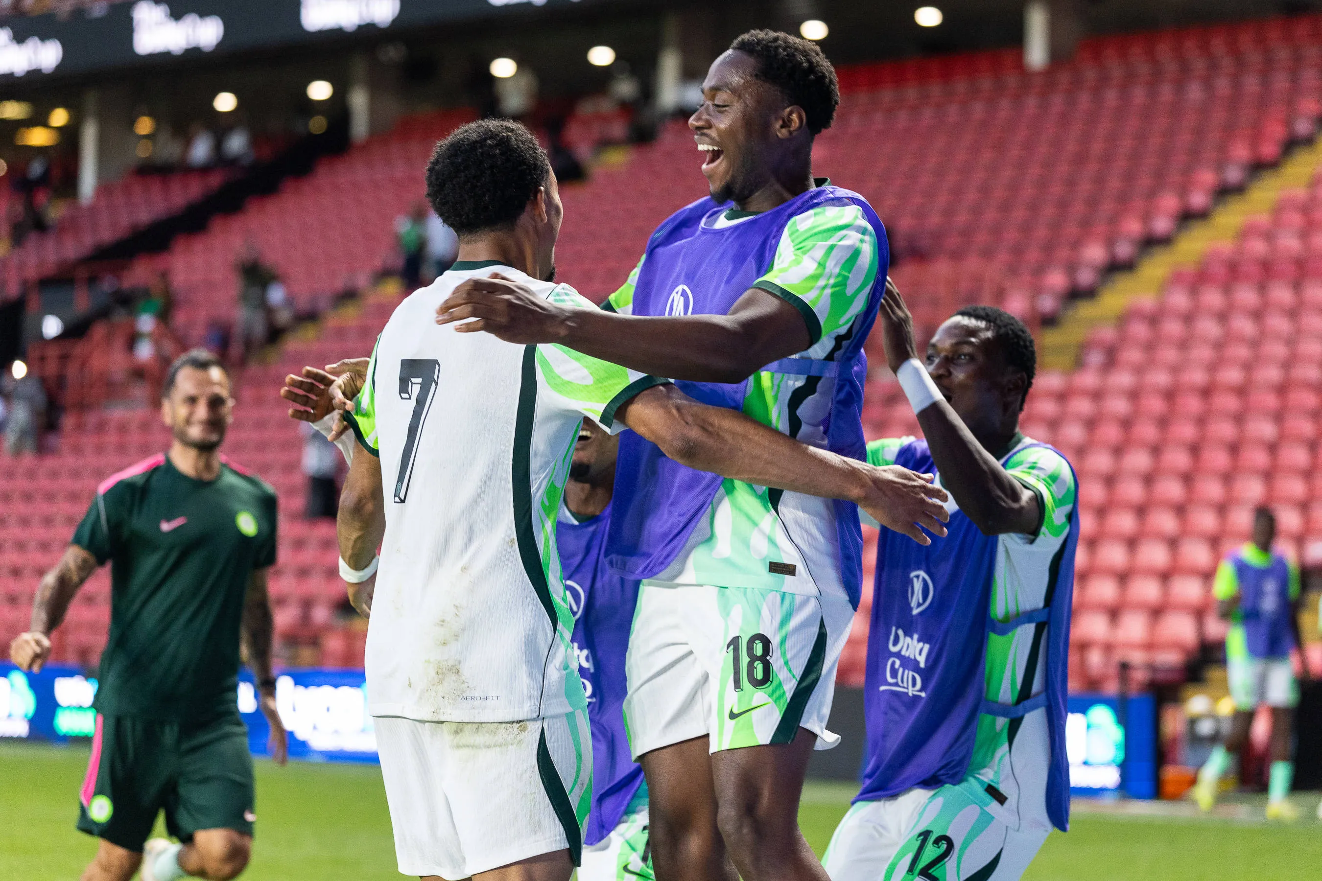 Super Eagles star Femi Azeez celebrates