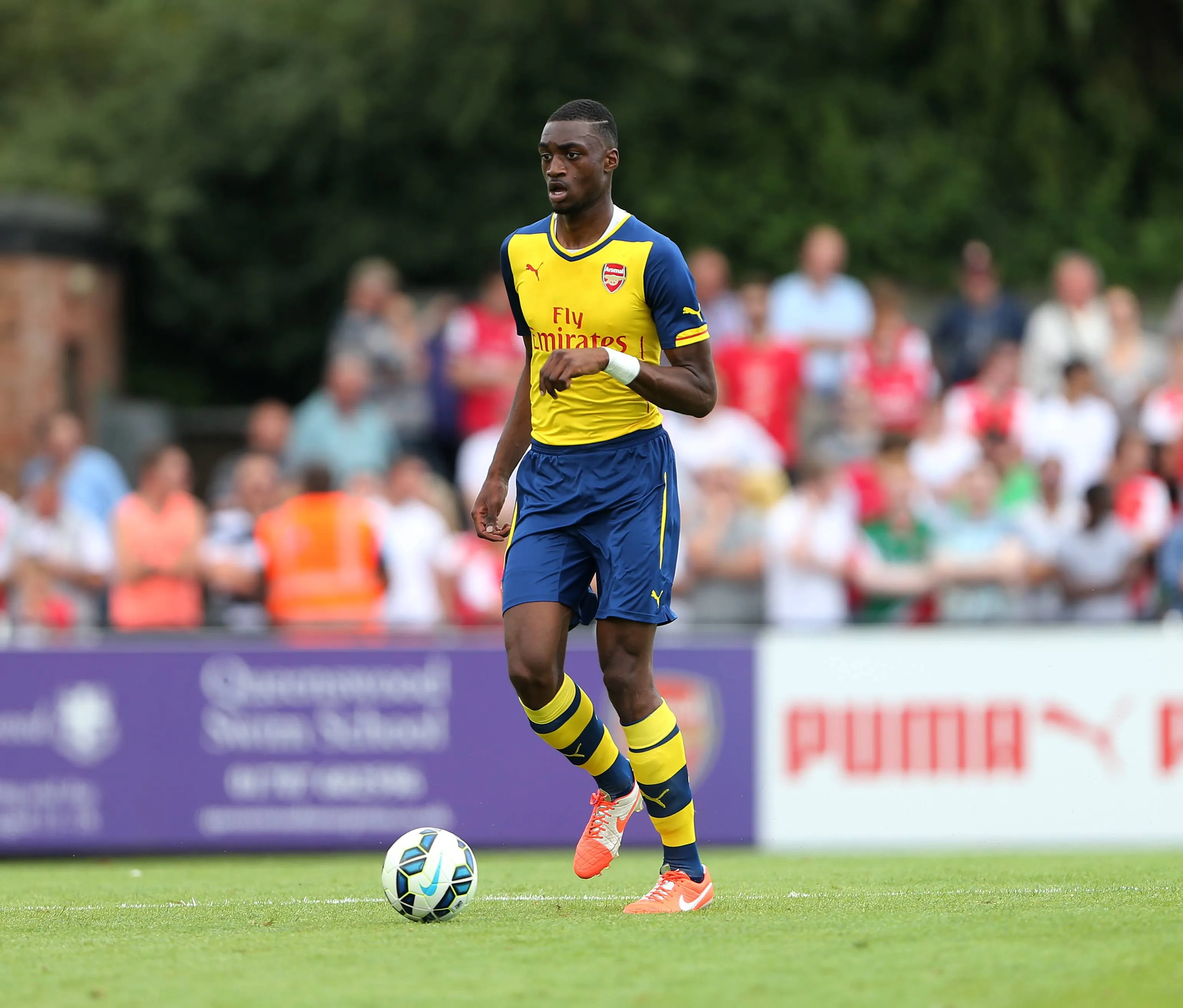 Semi Ajayi in action for Arsenal in a Pre-Season Friendly against Boreham Wood