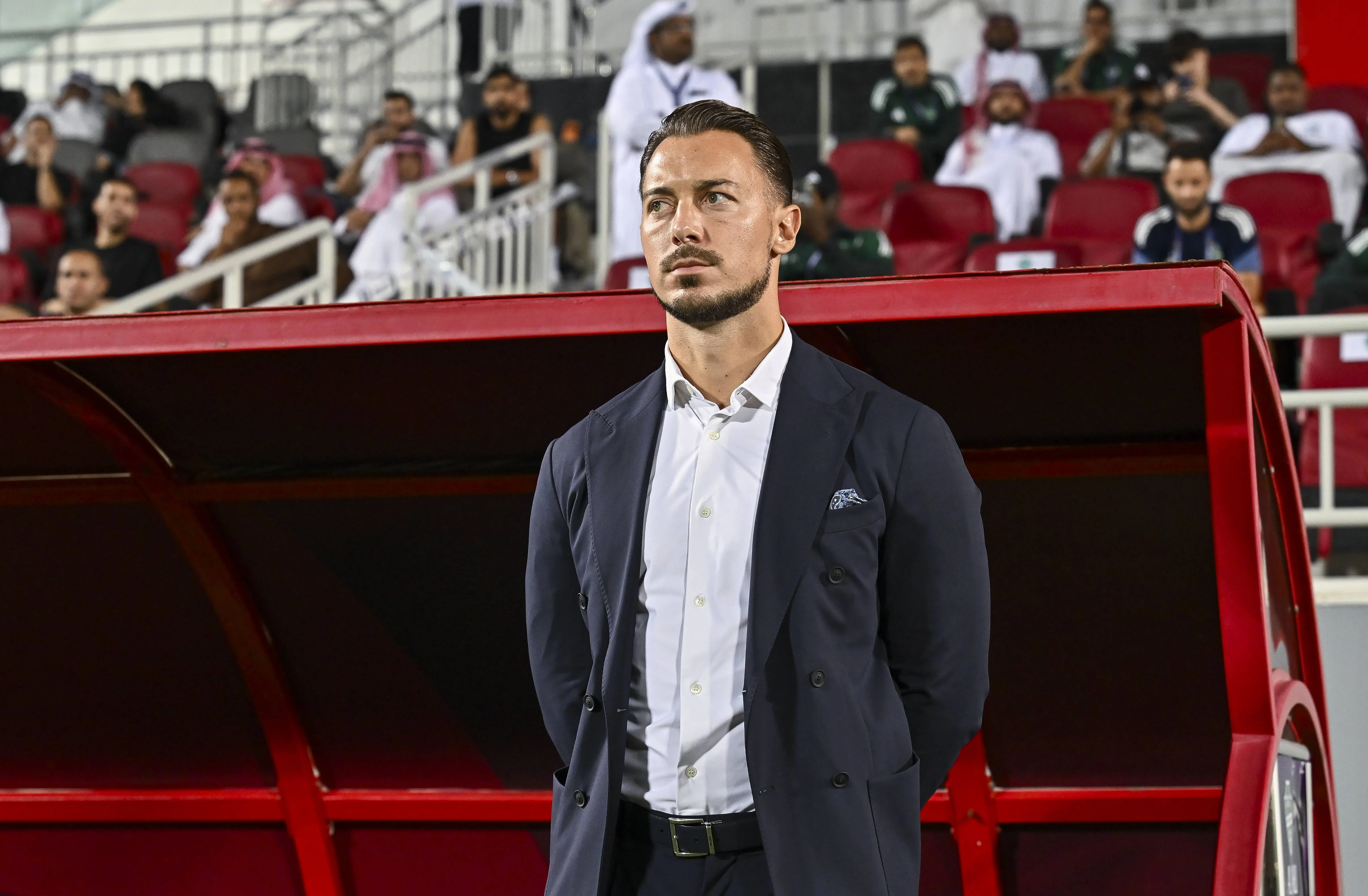 Al Ahli Saudi FC head coach Matthias Jaissle looks on before the AFC Champions League elite west football match between Qatar s Al Duhail SC and Saudi Arabia s Al Ahli Saudi FC at Abdullah Bin Khalifa Stadium in Doha, Qatar, on September 29, 2025. DOHA Qatar