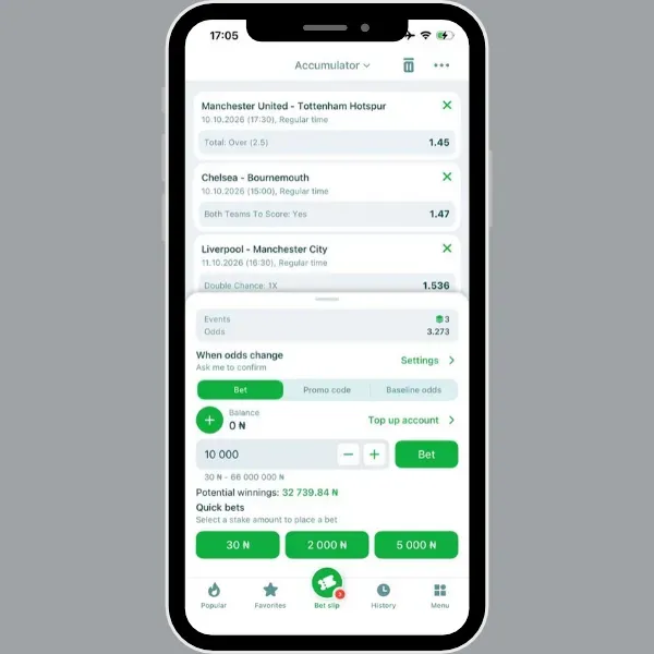 22bet EPL bet slip example to wager the 22bet promo code bonus funds.