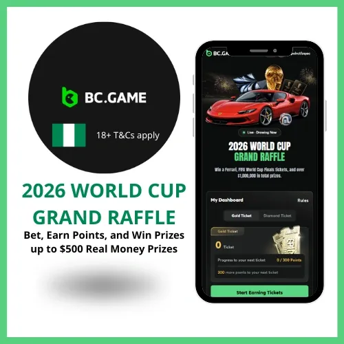 BC.Game World Cup Grand Raffle where players bet and win prizes.