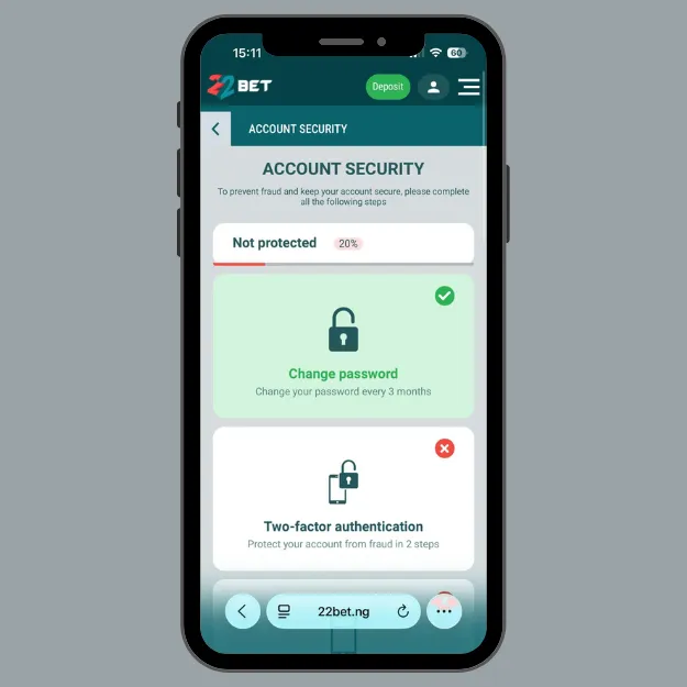 22bet account security