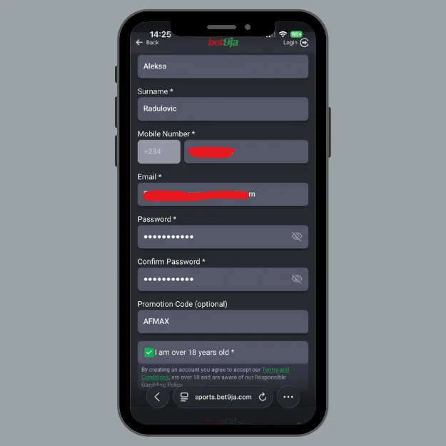 Bet9ja registration process