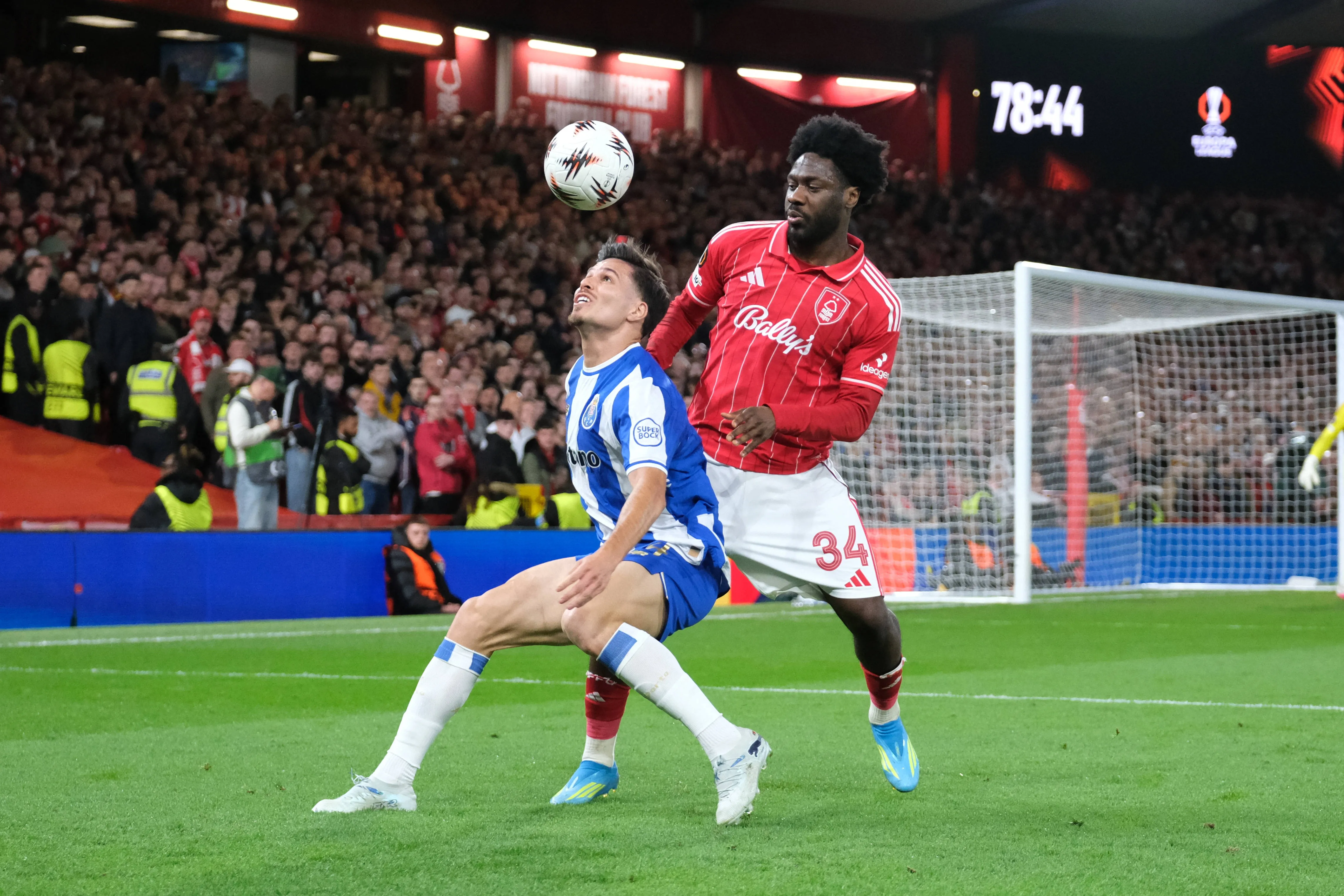 Francisco Moura of FC Porto and Ola Aina of Nottingham Forest