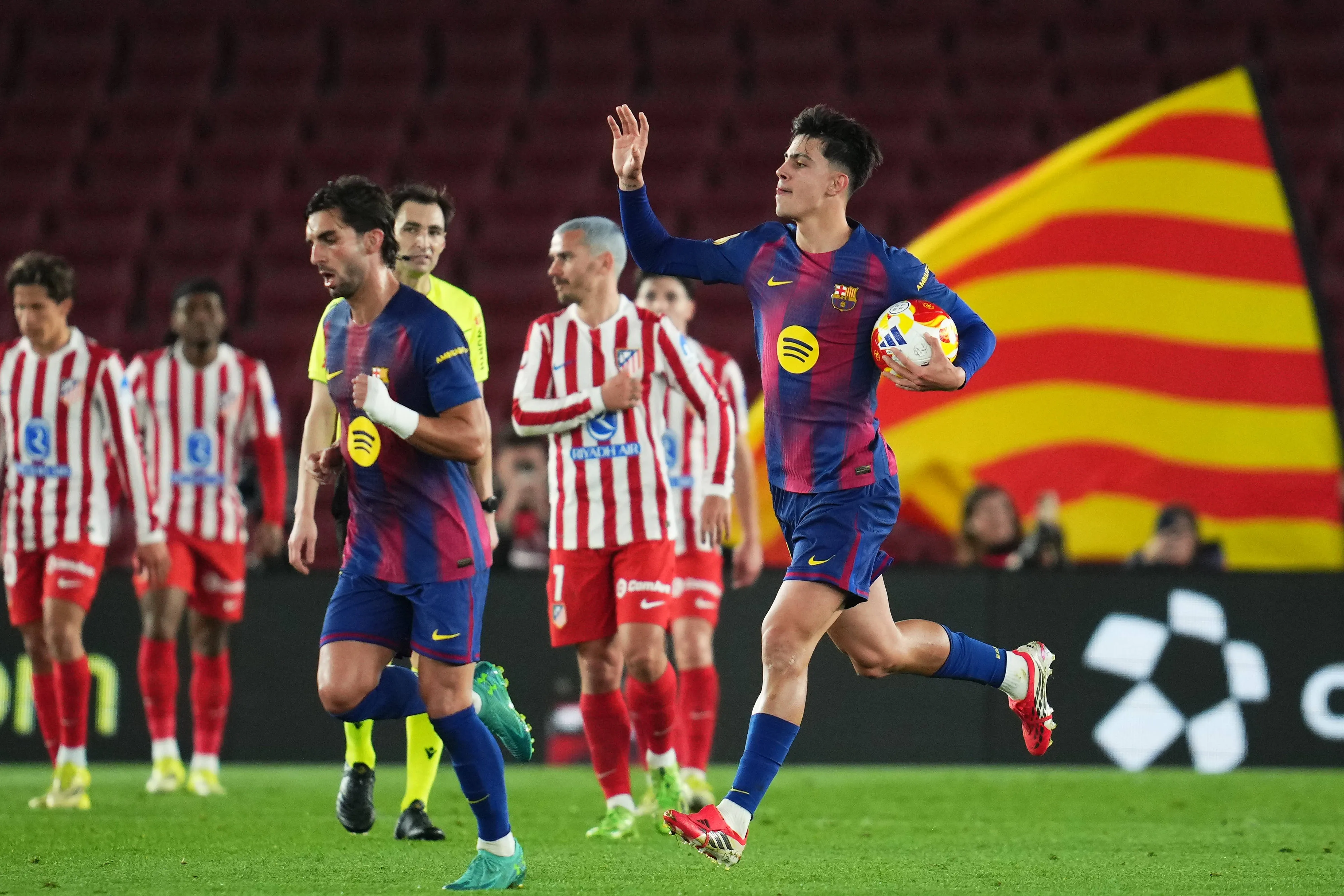 Marc Bernal after scoring the 1-0 during the Copa del Rey match between FC Barcelona and Atletico de Madrid
