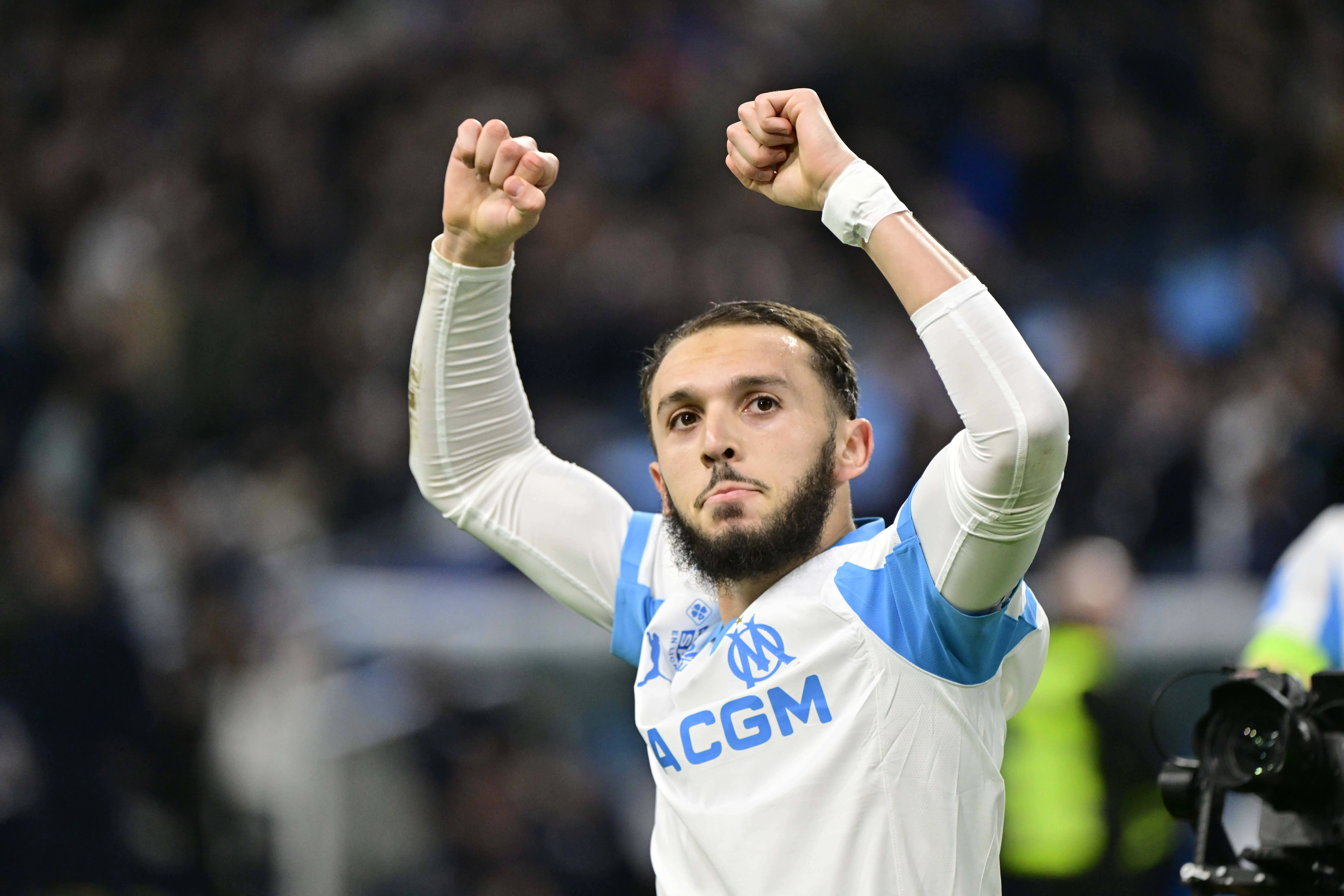Amine Gouiri celebrates his goal vs Auxerre