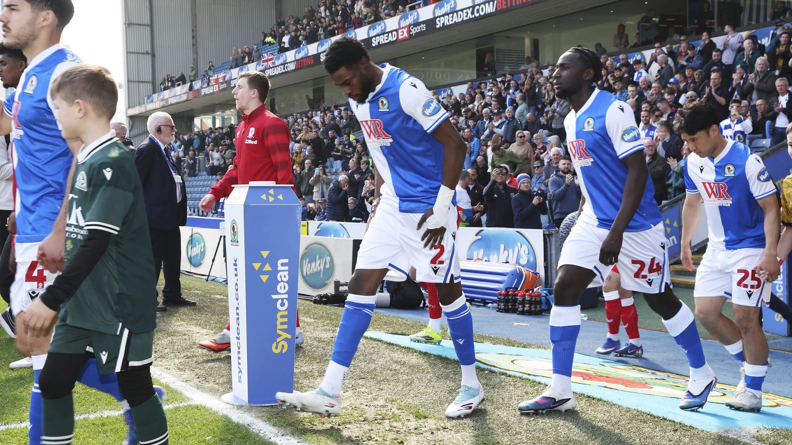 Blackburn Rovers defender Ryan Alebiosu walks out