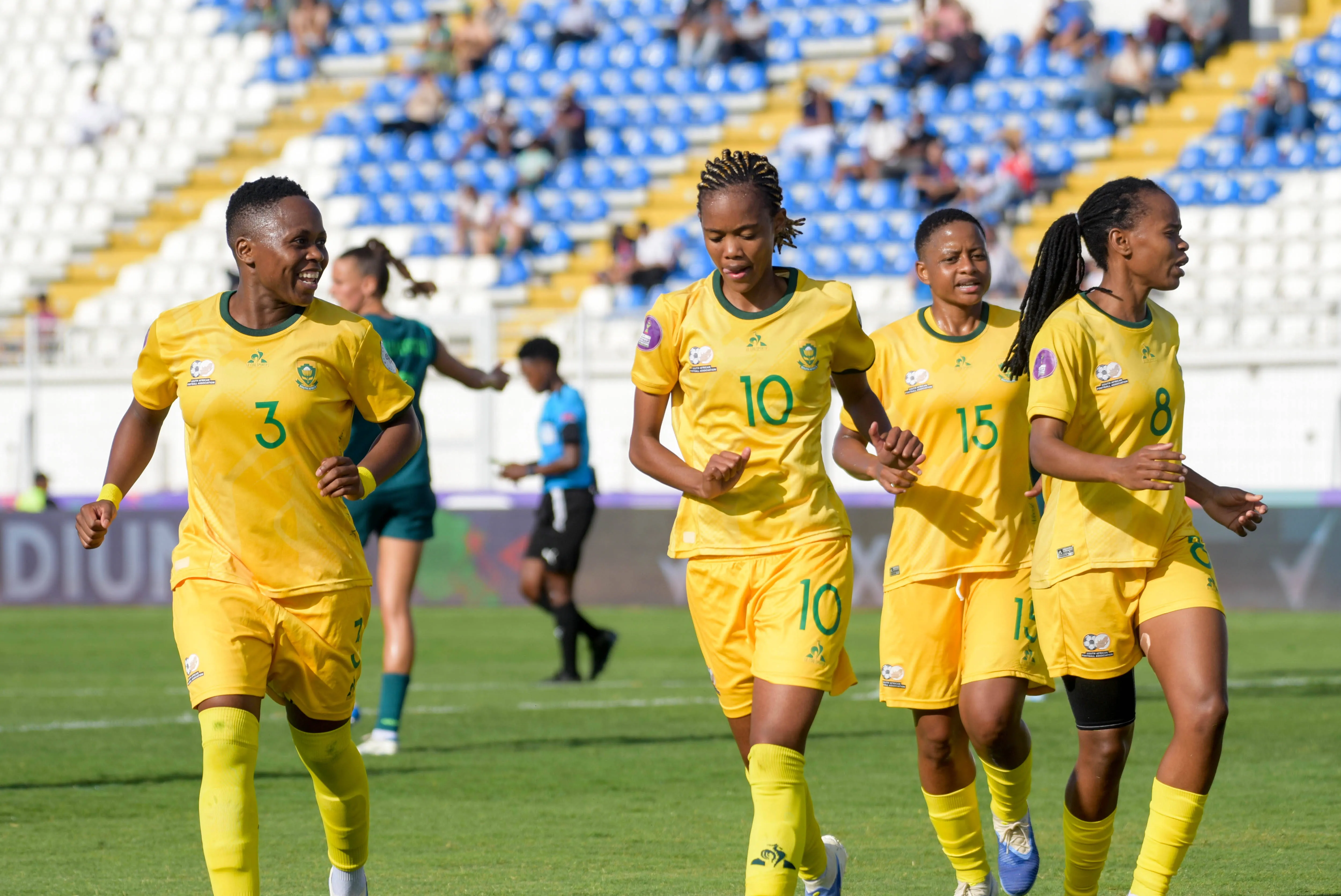 Linda Motlhalo of South Africa celebrate goal with team mates during the 2025 Women s Africa Cup of Nations WAFCON Semi Finals match between Nigeria and South Africa at Stade Larbi Zaouli on July 22, 2025 in Casablanca, Morocco.