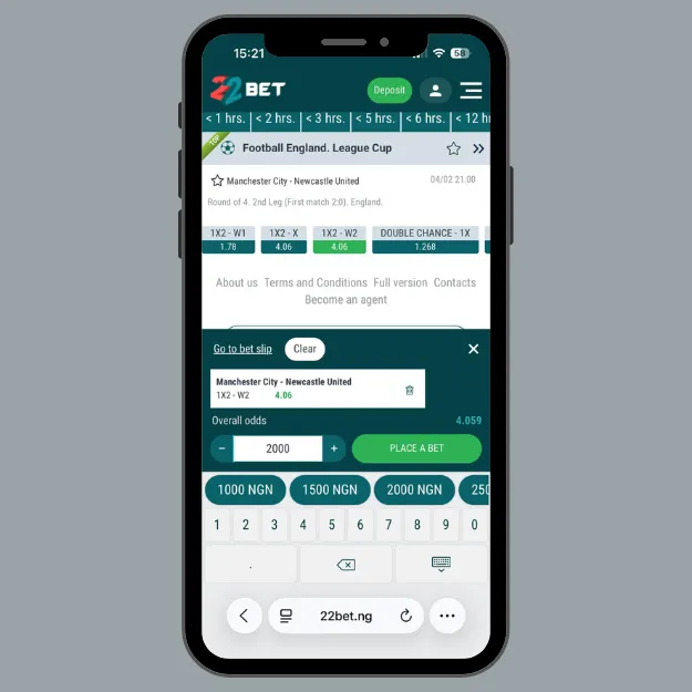 22bet placing a bet