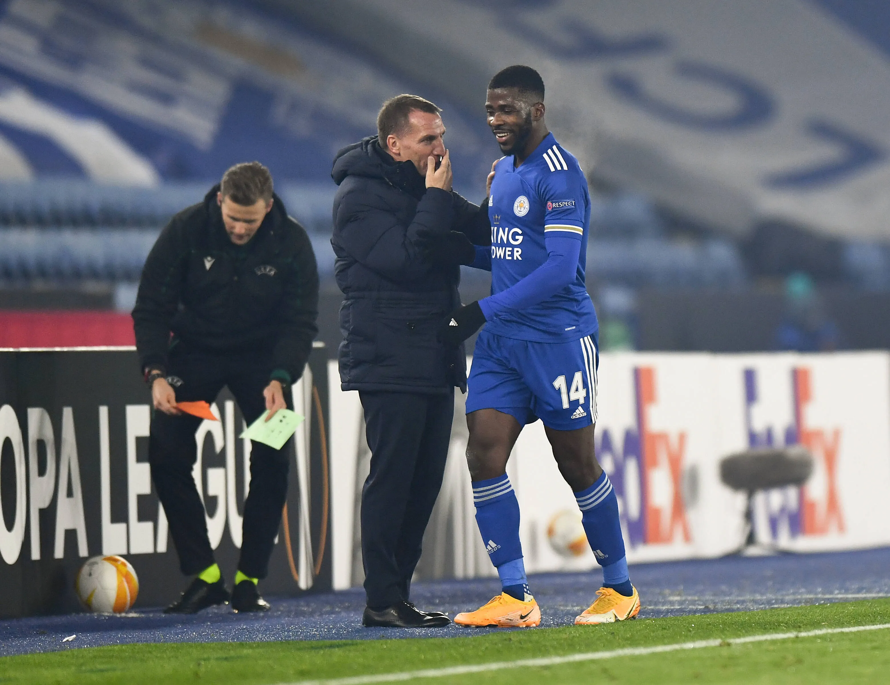 Former Leicester City manager Brendan Rodgers with Kelechi Iheanacho