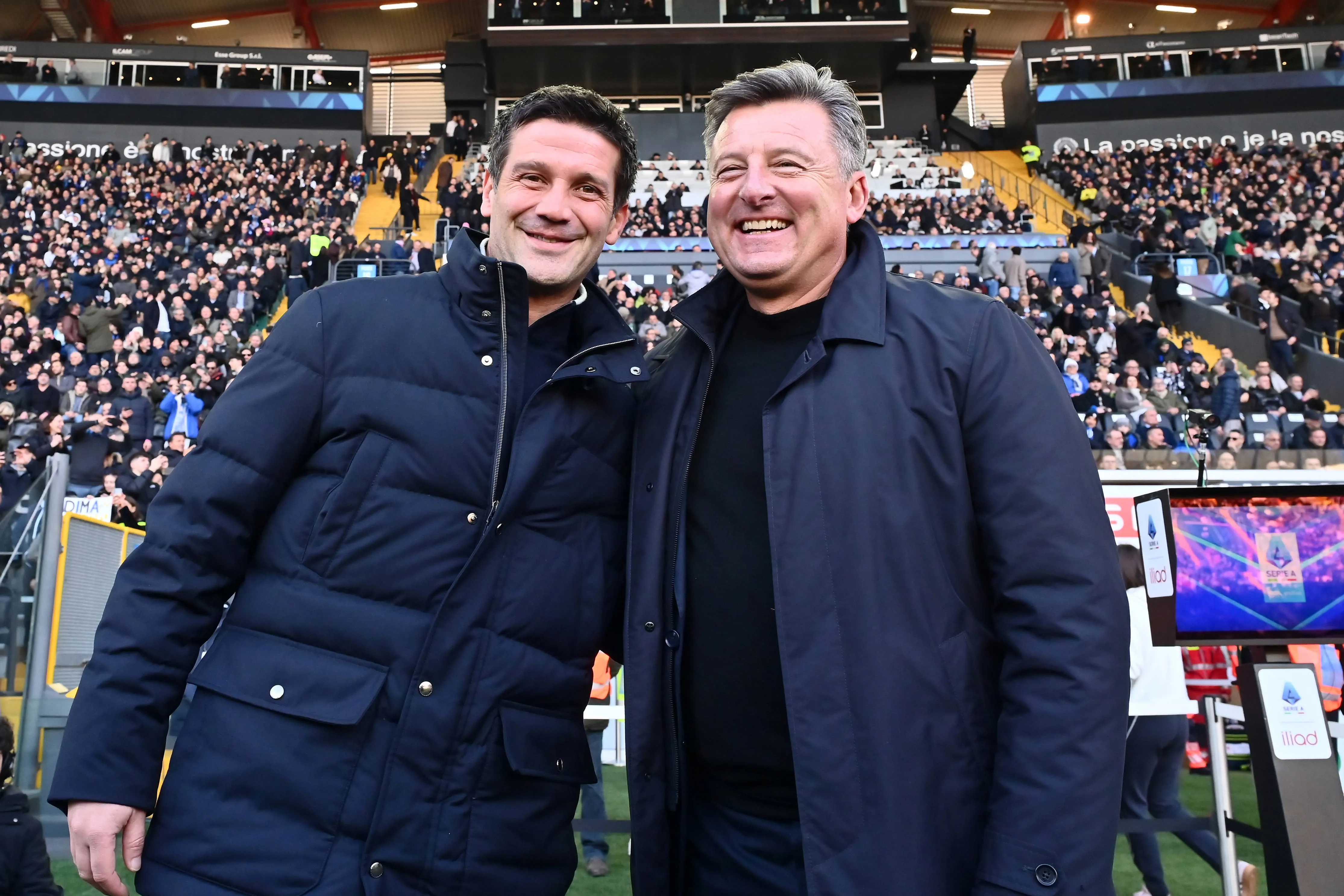 Inter Milan's head coach Cristian Chivu and Udinese's head coach Kosta Runjaic
