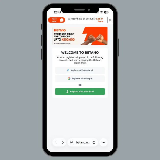 Betano registration with Google