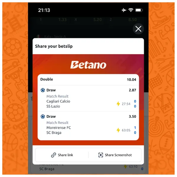 Betano bet slip share