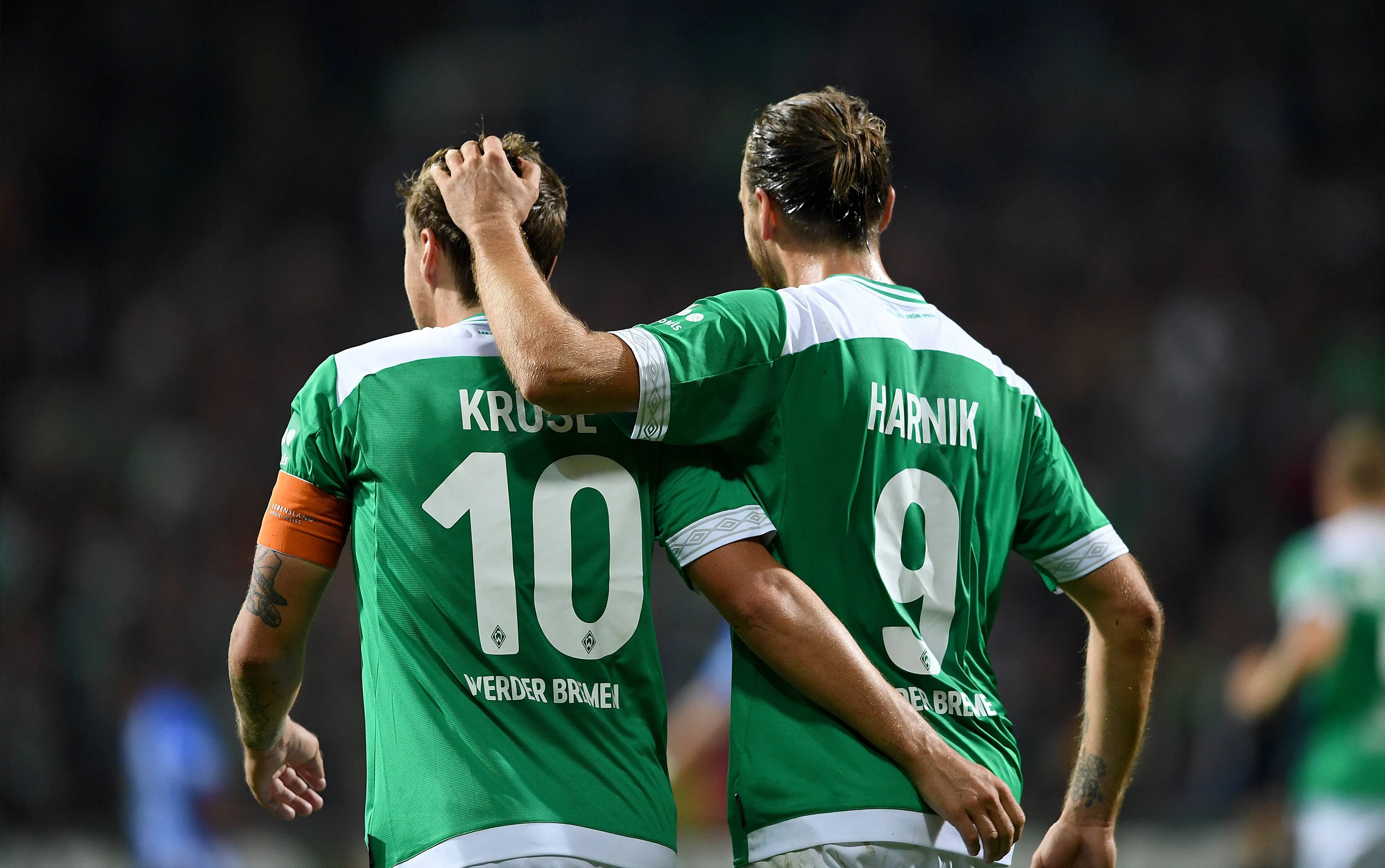 Max Kruse and Martin Harnik in action for Werder Bremen