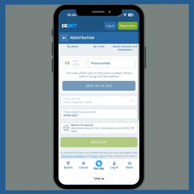 1xbet Review registration with the promo code.