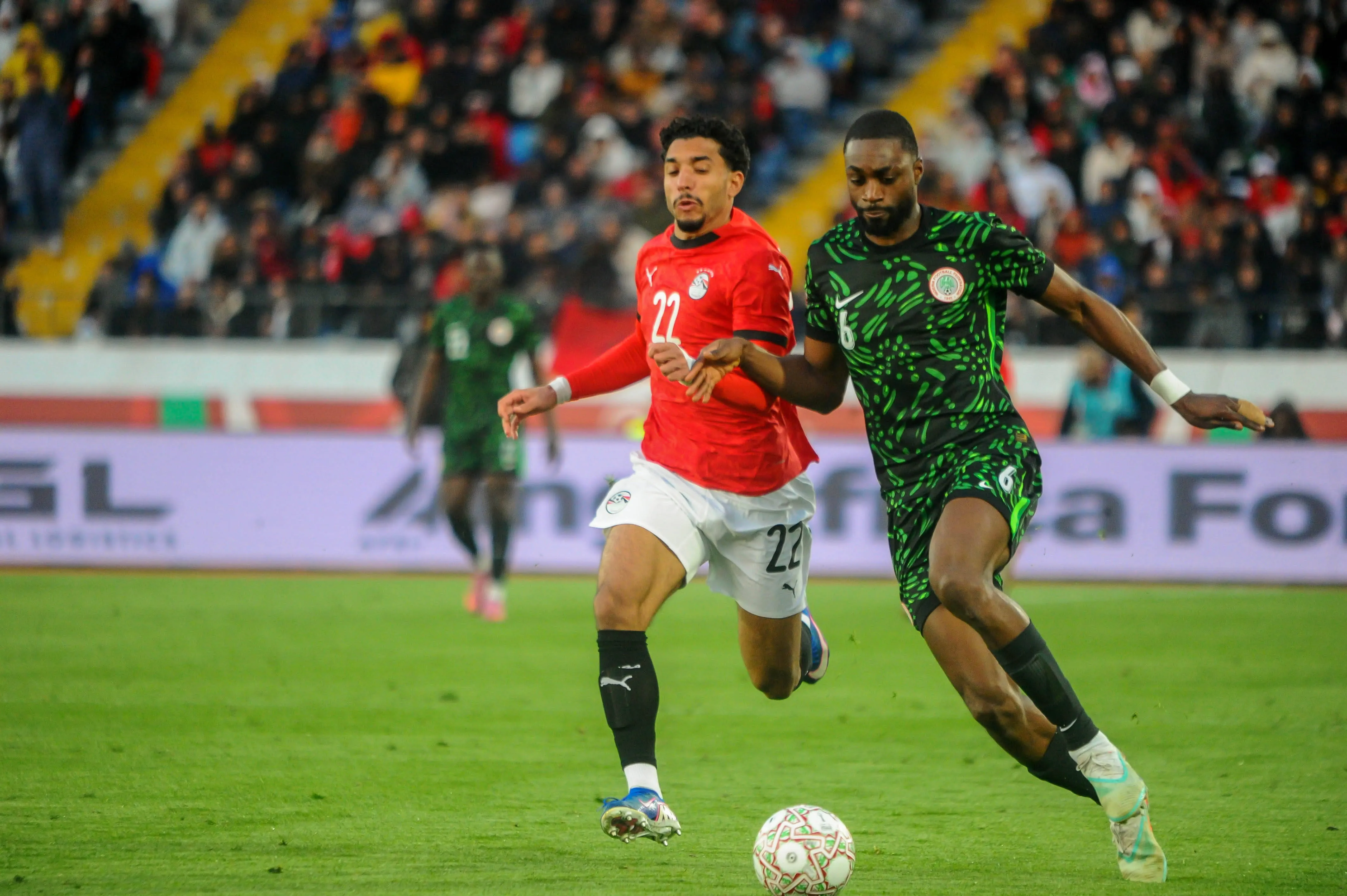 Semi Ajayi and Omar Marmoush during the Africa Cup of Nations third place match between Egypt and Nigeria