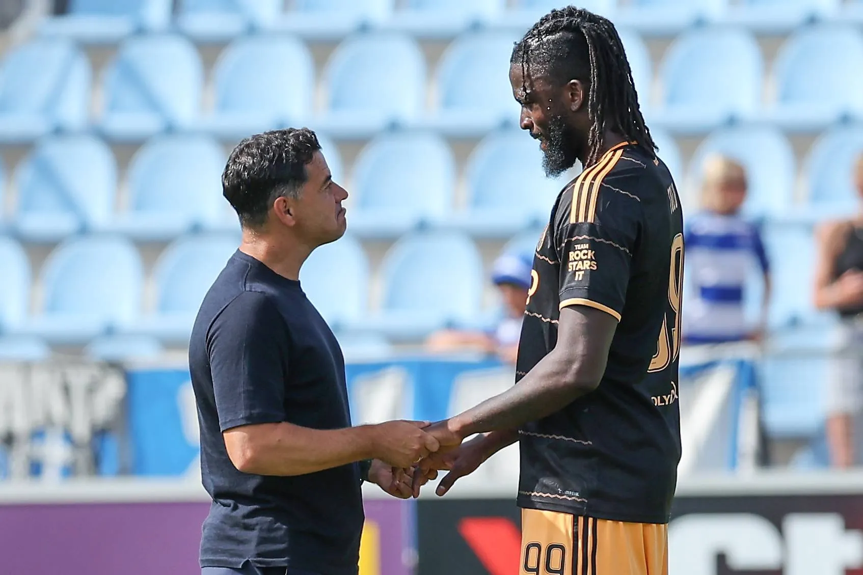 AFC Ajax coach Michel Sanchez and forward Tolu Arokodare