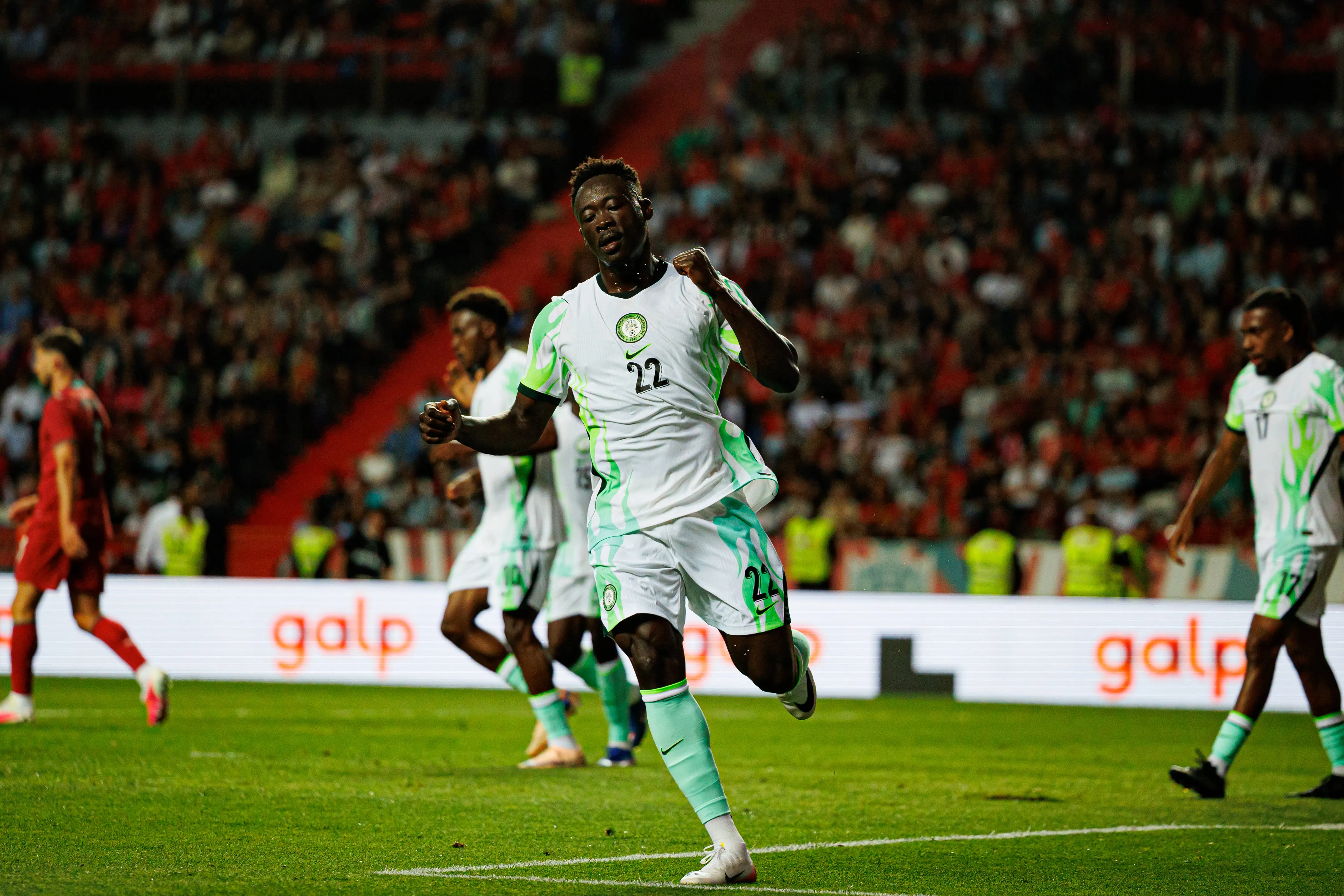 Akor Adams seen celebrating for Nigeria