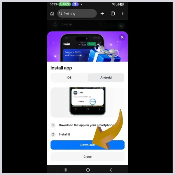 1Win APK Download - Step 3