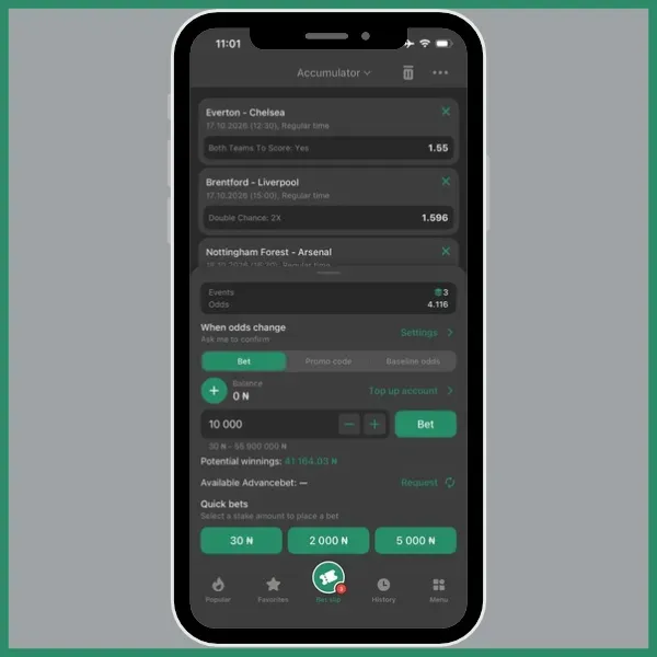 BetWinner bet slip example: EPL