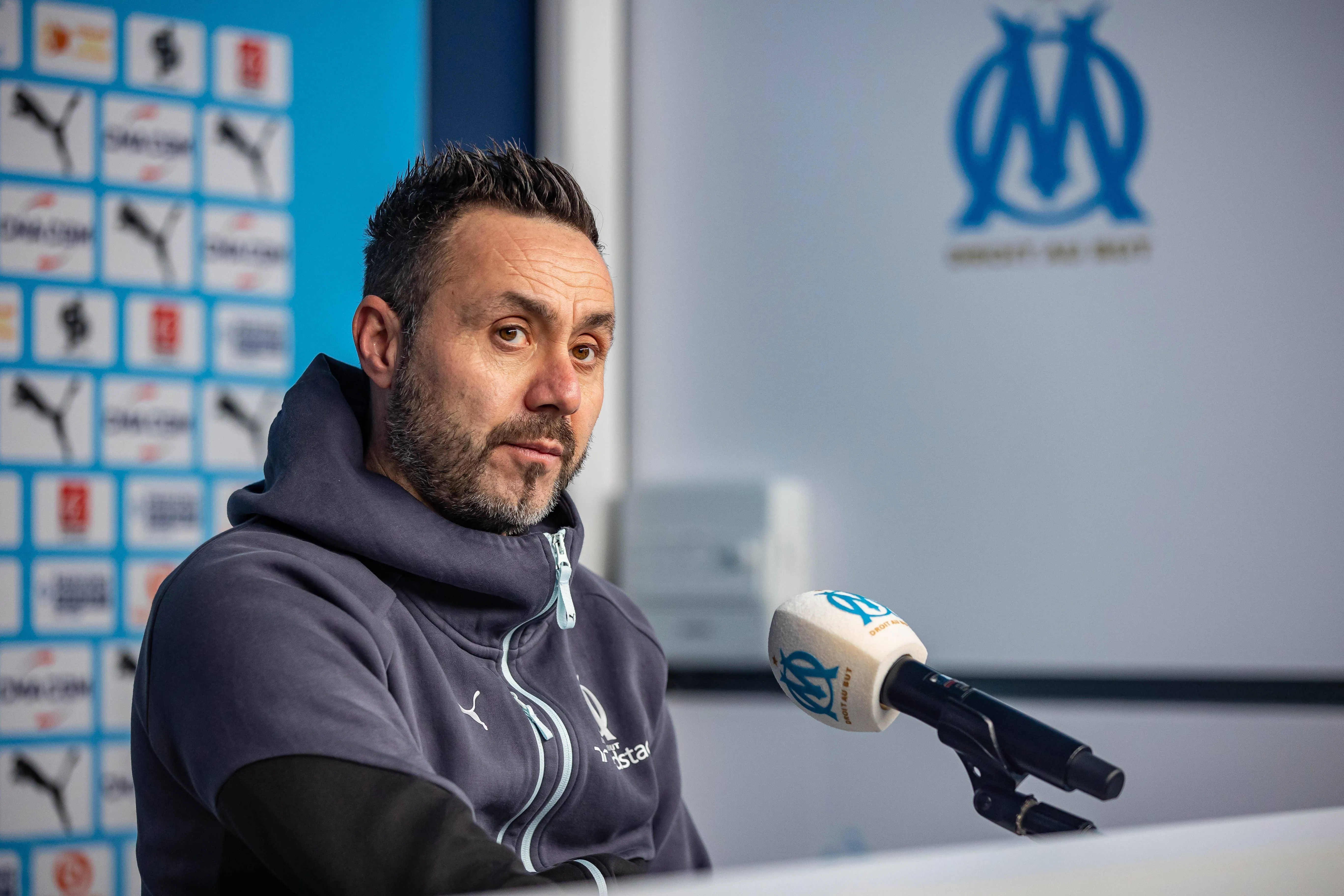Roberto De Zerbi at Olympique Marseille press conference before the match against RC Lens