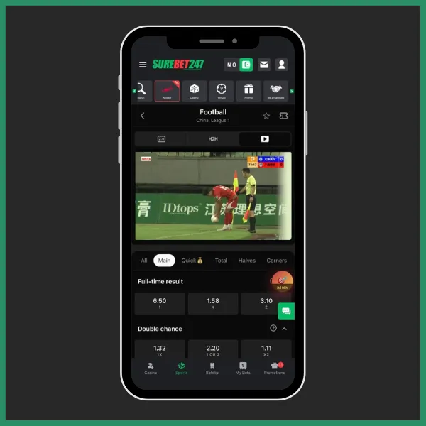 Livestreaming on the Surebet247 App