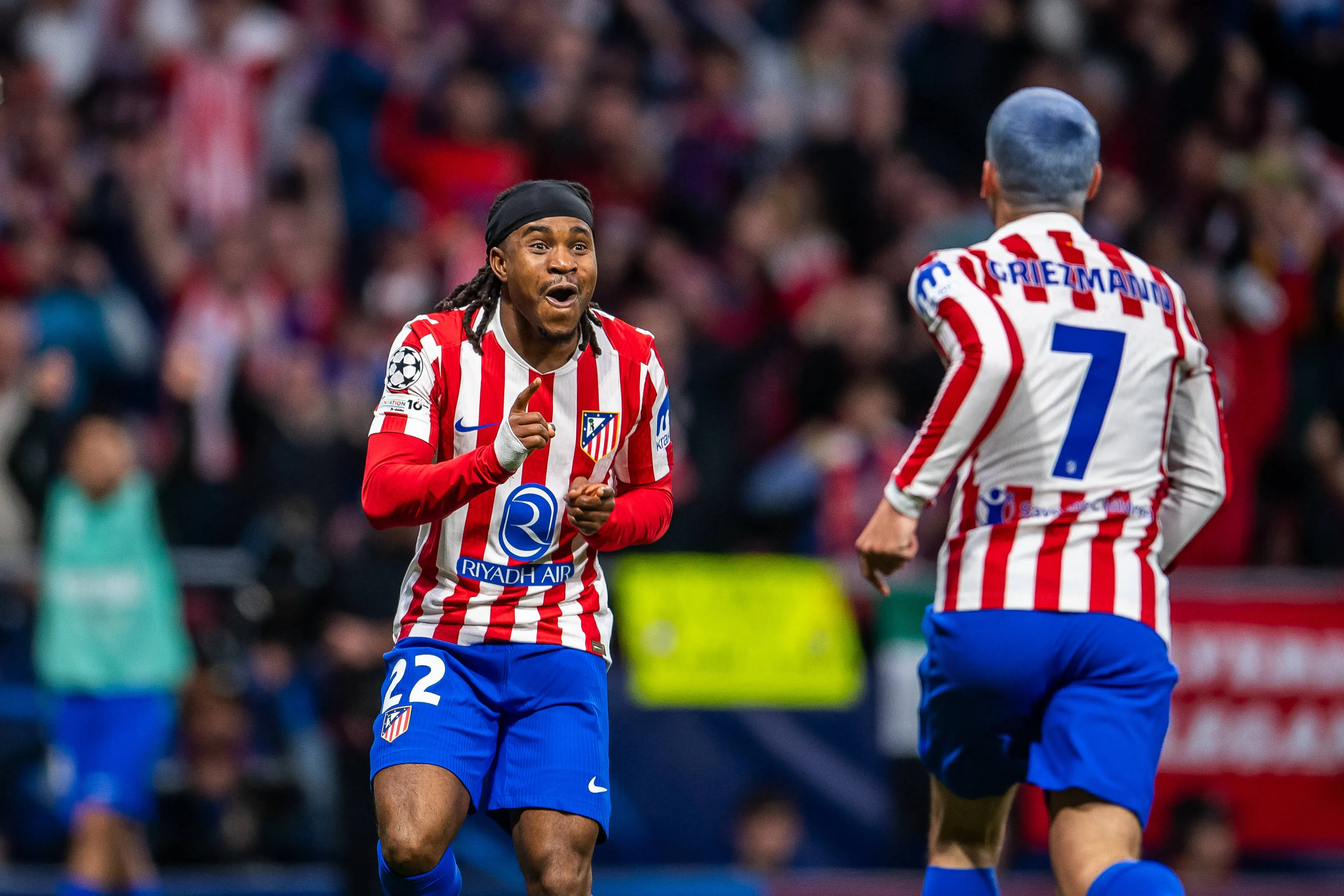 Ademola Lookman and Antoine Griezmann of Atletico Madrid