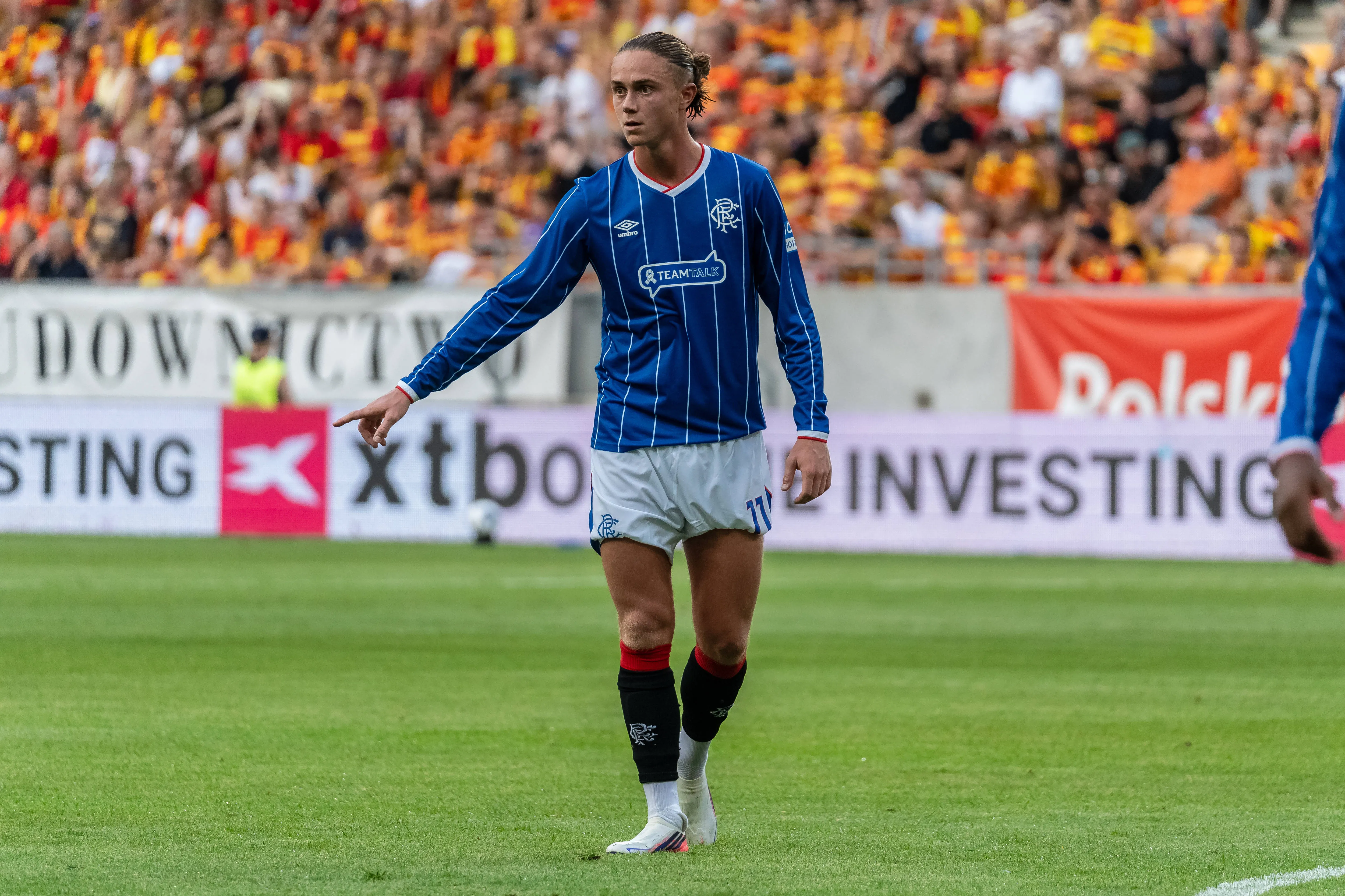Thelo Aasgaard of Rangers FC is seen during the UEFA Europa League third qualifying round football match between Jagiellonia Bialystok and Rangers FC at the Chorten Arena in Bialystok, Poland, on August 6, 2026.