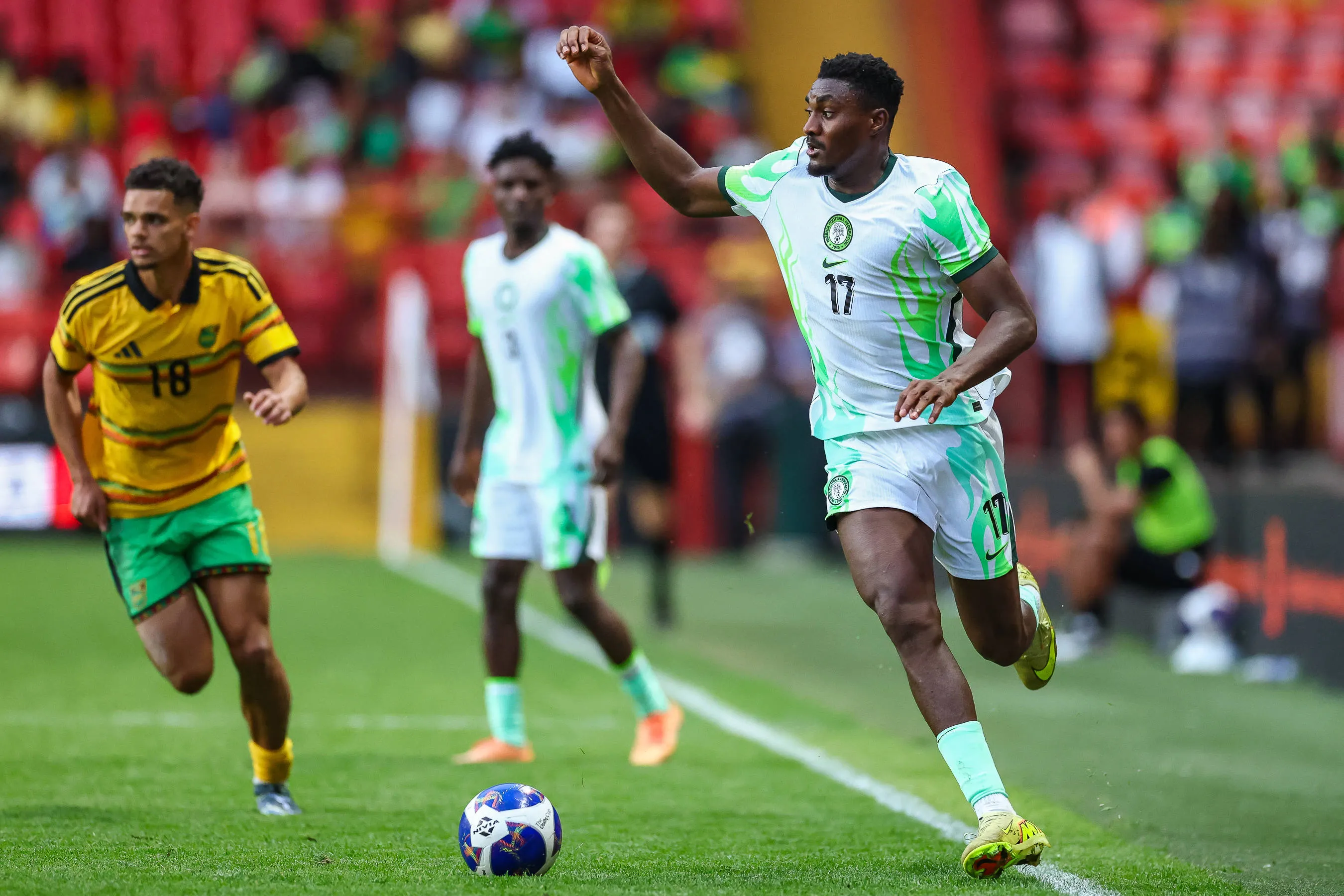 Rafiu Durosinmi 17 looks for space during the Unity Cup London 2026 Final match between Jamaica and Nigeria at The Valley, London, UK on 30 May 2026. London The Valley
