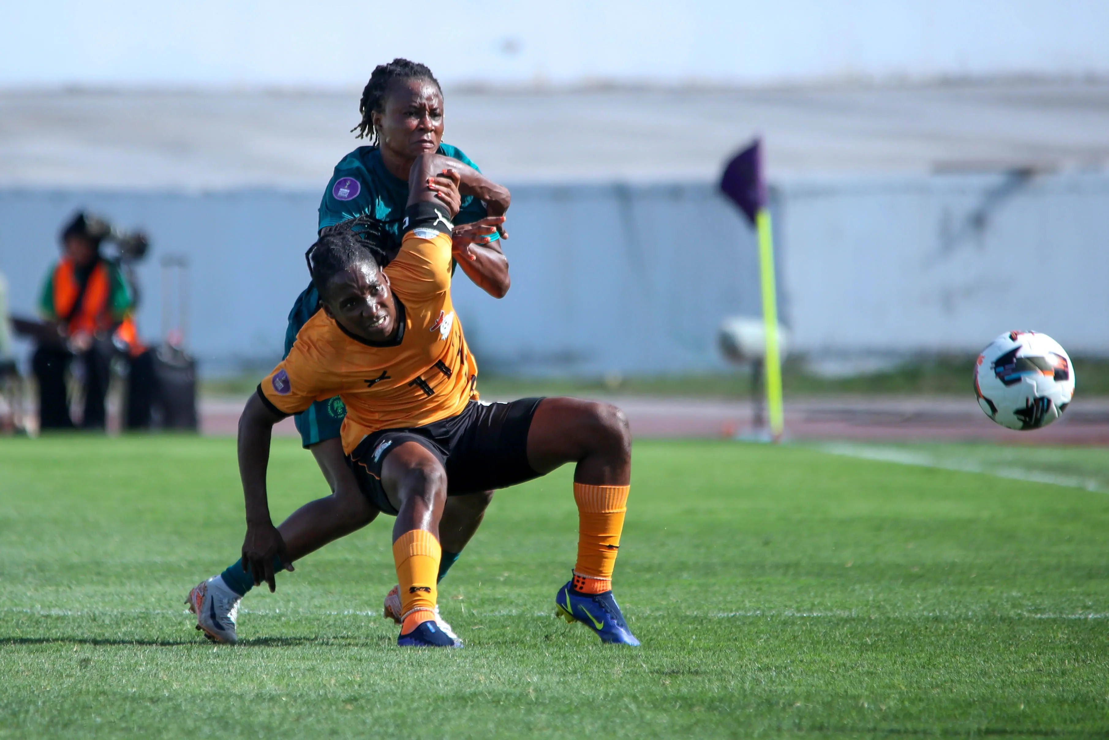Nigeria defender Tosin Demehin up against Zambia's Barbara Banda at the 2024 WAFCON