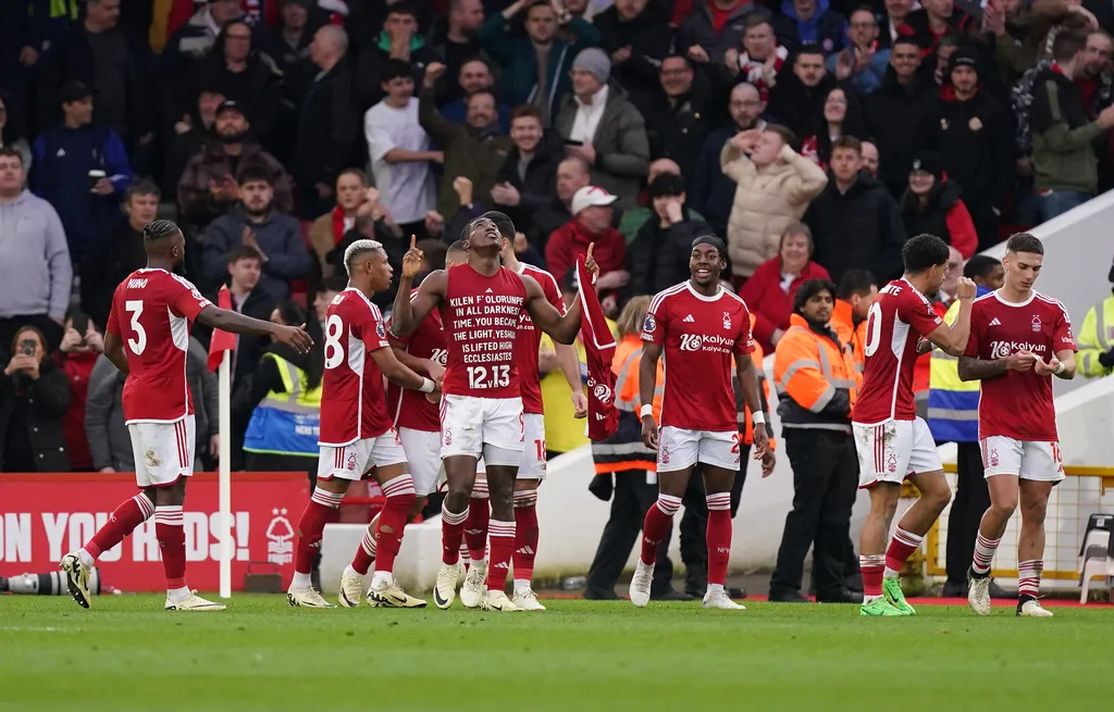 Taiwo Awoniyi celebrates in the Premier League