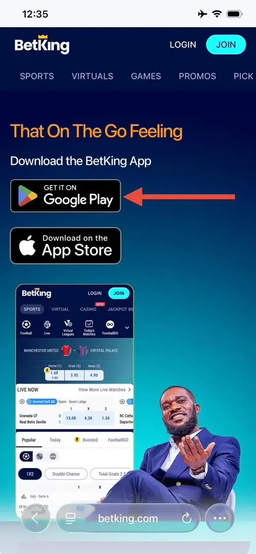 BetKing Android App selection