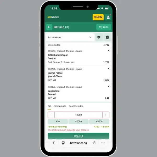 Betwinner bet slip example EPL