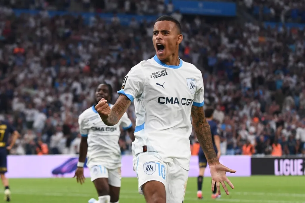 Mason GREENWOOD of Marseille celebrate after scoring