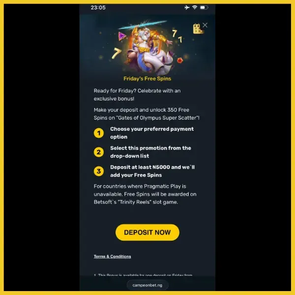 CampeonBet Free Spins Promotion page