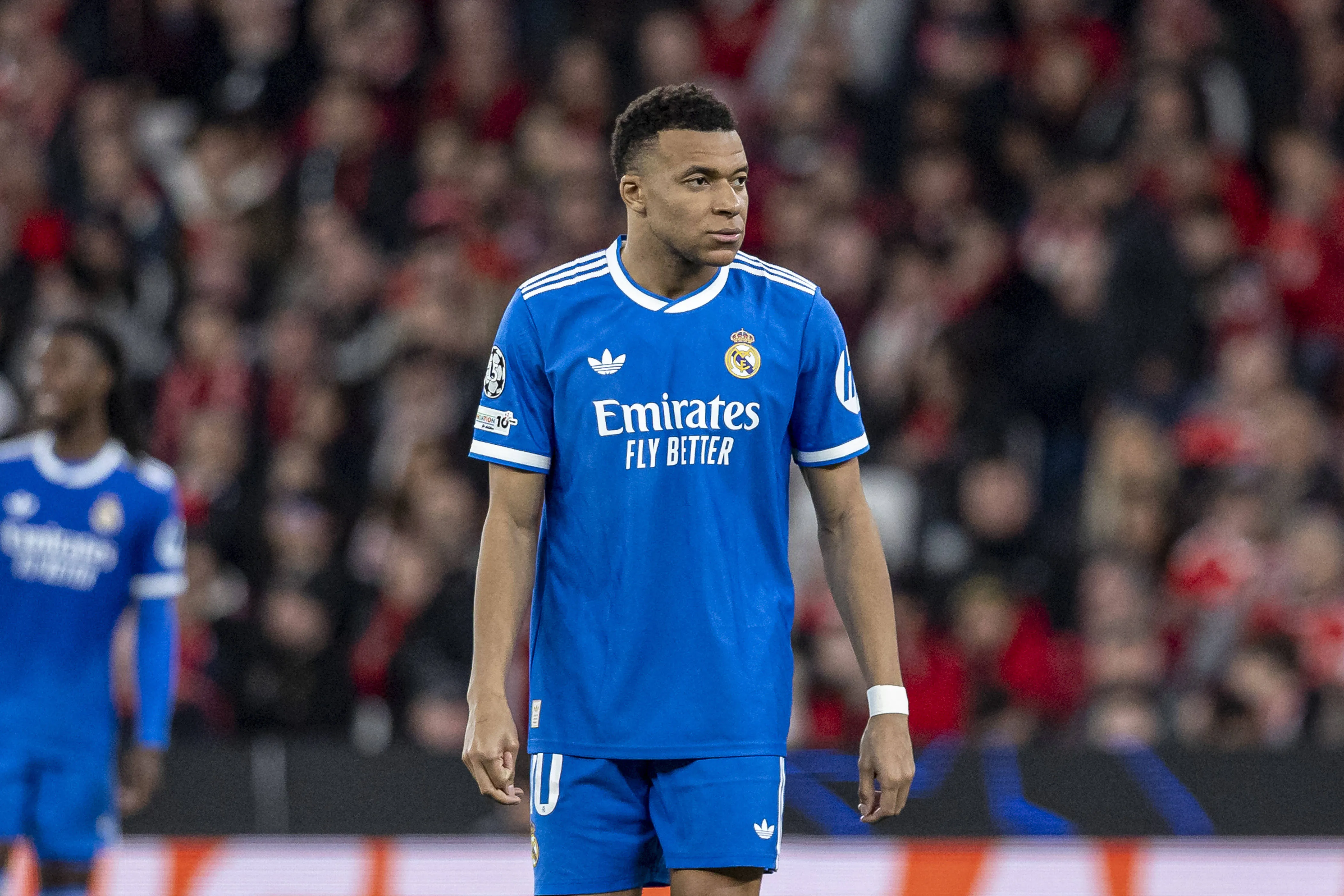Kylian Mbappe 10 of Real Madrid CF looks on during the UEFA Champions League match between SL Benfica vs Real Madrid CF at Estadio do SL Benfica on February 17th,202