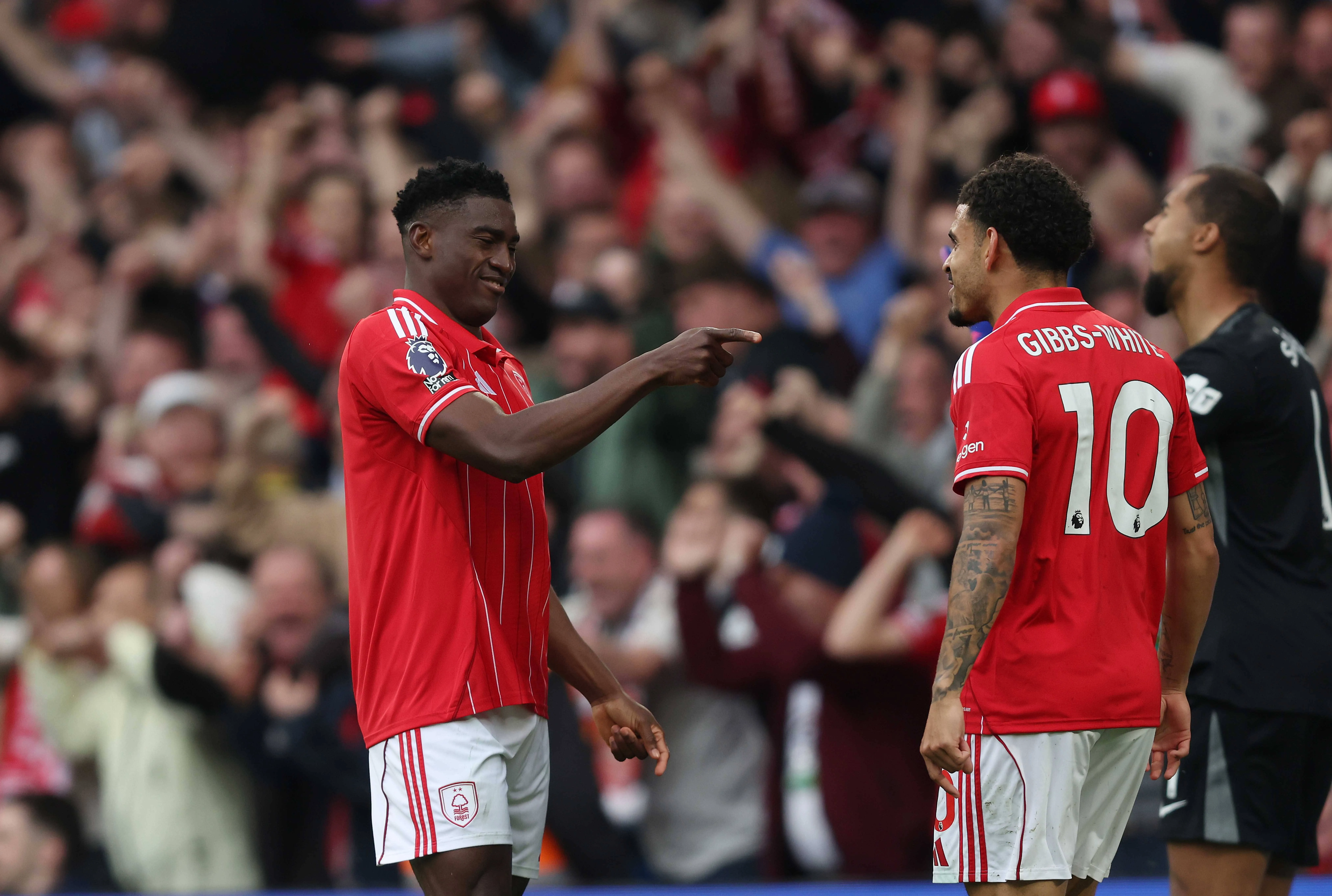 Taiwo Awoniyi of Nottingham Forest goal celebration with Morgan Gibbs-White