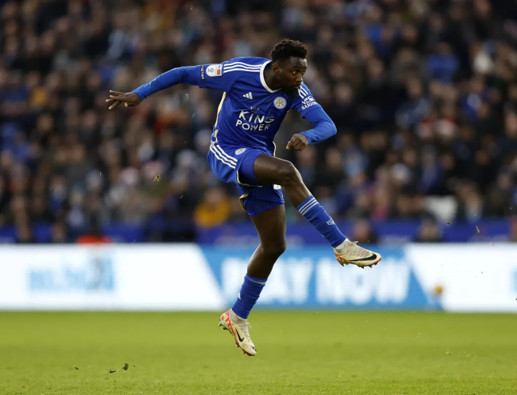 Leicester City's Wilfred Ndidi has a shot on goal