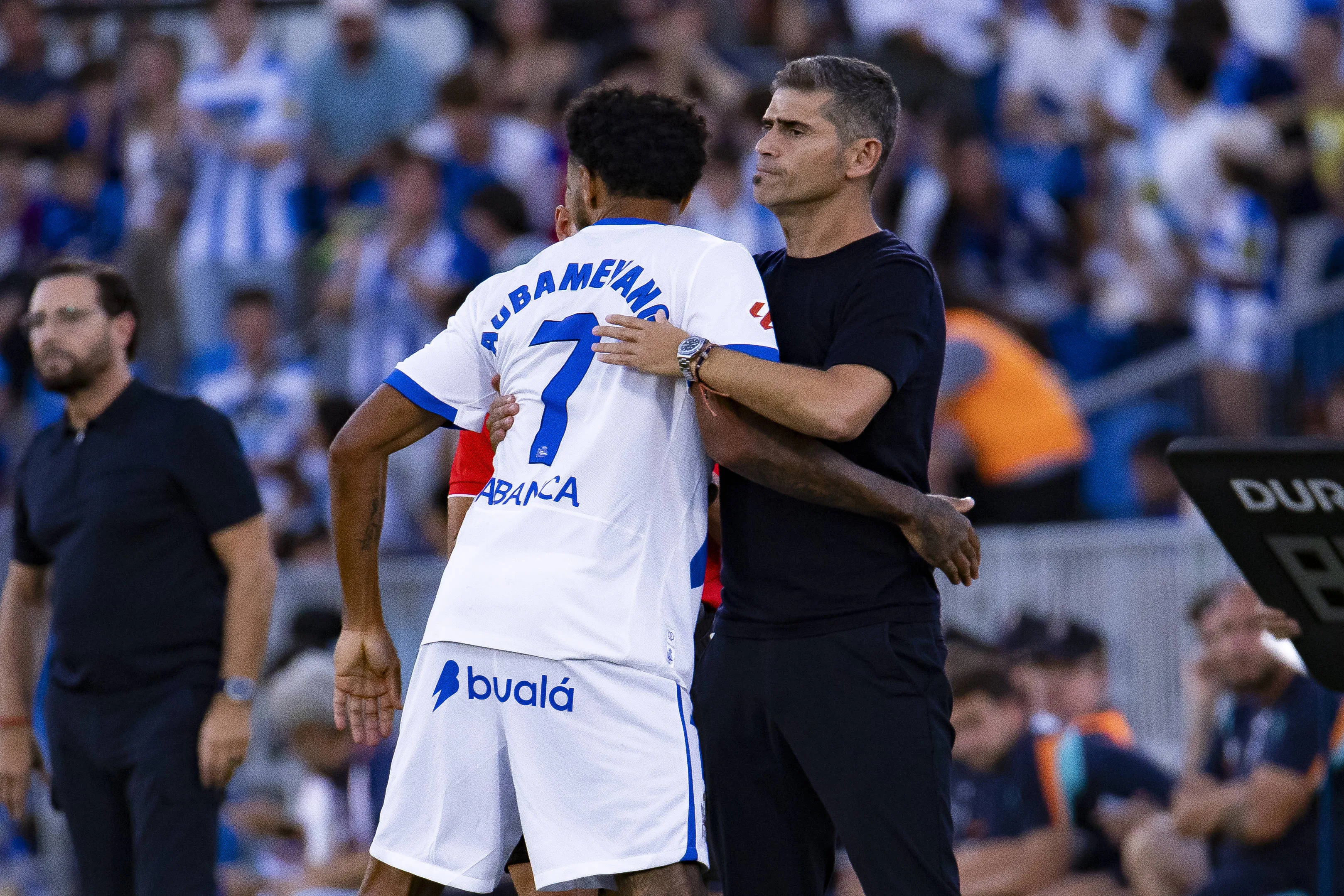 Pierre Emerick Aubameyang with  coach Antonio Hidalgo Morilla.