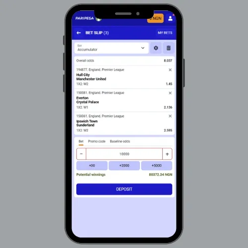 Paripesa bet slip example with EPL matches to clear the welcome bonus from the Paripesa promo code