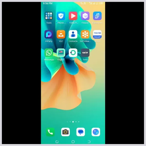Tecno Spark 7P showing 1Win APK installed